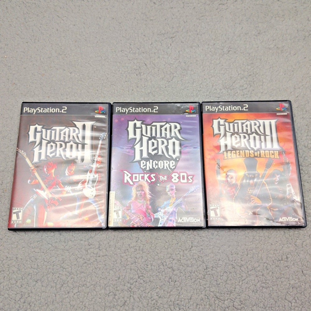 Guitar Hero 2 3 Encore 80 PlayStation 2 PS2 Lot Bundle Complete CIB Tested Works